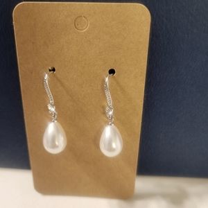 Faux Pearl and Diamond Earrings